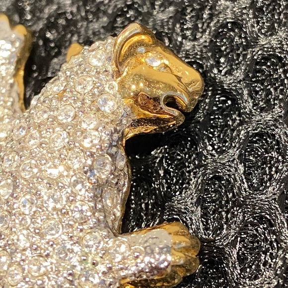 Climbing Leopard Pavé Crystals Pin Brooch Gold Tone Unisex - Picture 14 of 14